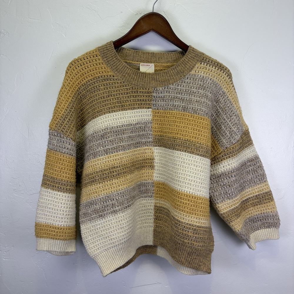 Kerisma Woman's Wool Blend Sweater Size S/M Yellow Boho‎ Bohemian Color Block